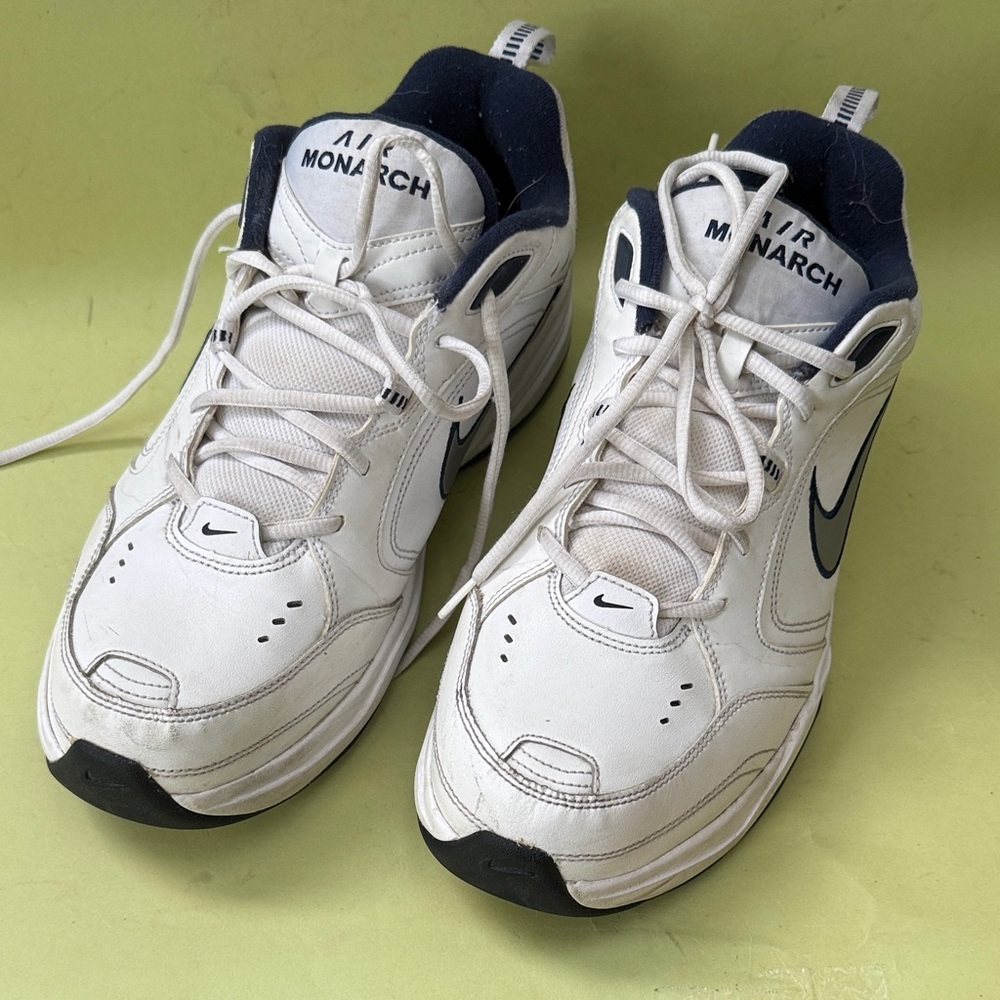 Vintage Nike Air Monarch IV Men's White and Navy Sneakers